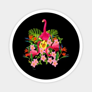 Flamingo Flock Tropical Floral, Birds Magnet